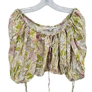Rachel Zoe Off-Shoulder Floral Linen Blend Crop Top